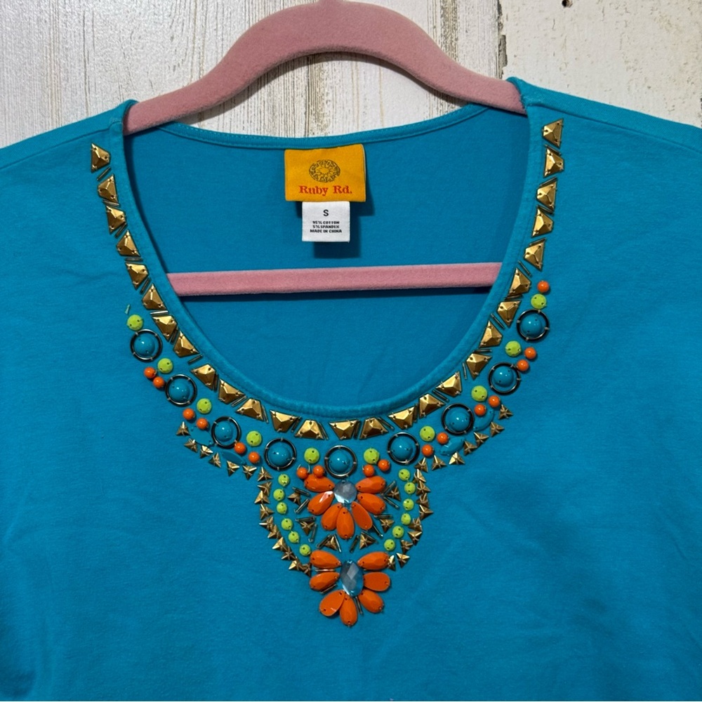 Ruby Rd. Turquoise Embellished Tee - Picture 2 of 7